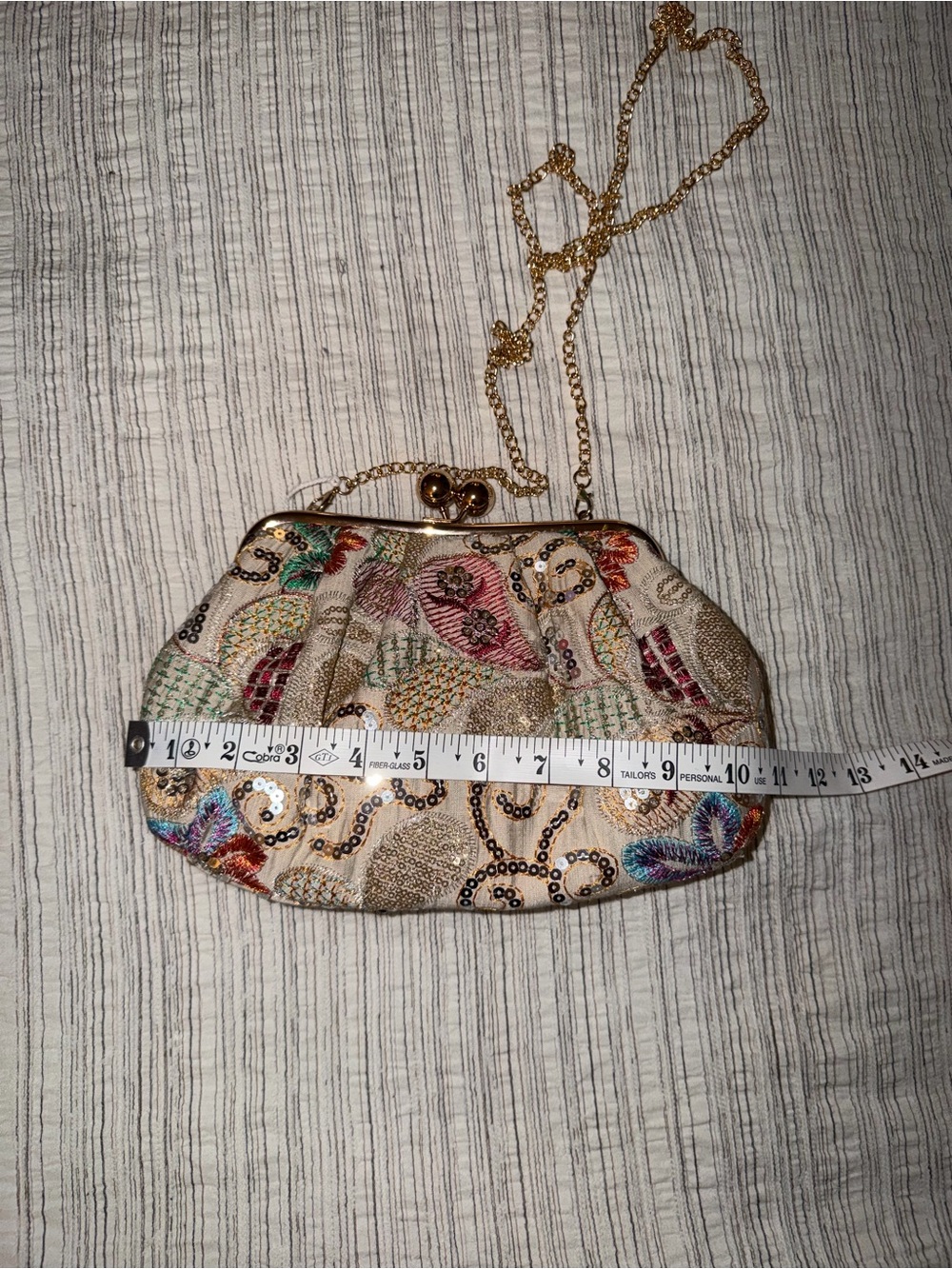 Haute Hippie Cream Beaded Clutch with crossbody chain strap option - Picture 3 of 8